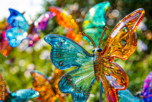 Colorful glass butterflies, outdoor garden yard decor