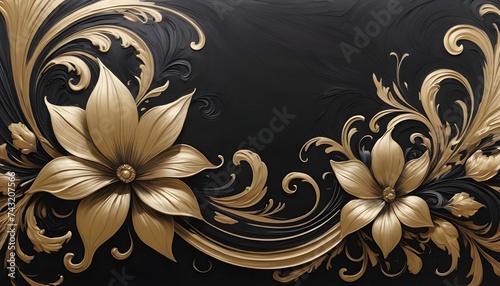 Beautiful abstract black and gold floral luxury background.