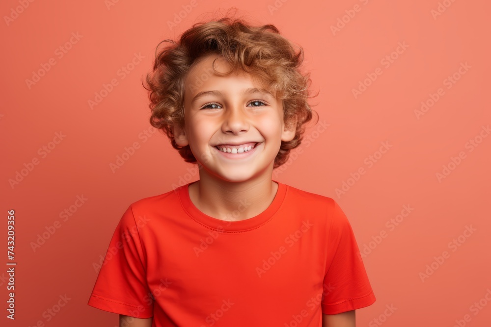 Portrait of a smiling little boy in a red t-shirt on a red background Portrait of a smiling little boy in a red t-shirt on a red background