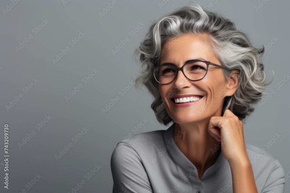 Portrait of happy mature businesswoman in eyeglasses looking at camera Portrait of happy mature businesswoman in eyeglasses looking at camera
