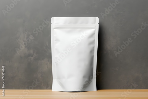 Blank white aluminium or plastic pouch packaging mockup on grey background. With clipping Path included.