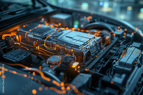 Futuristic car engine with glowing circuits Generative AI image