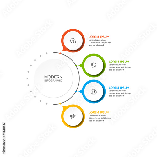 Abstract infographics 4 options template. Vector illustration. Can be used for workflow layout, diagram, business step options, banner, web design. Business data visualization. Process chart.