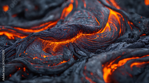 A close-up view of the molten lava flow.