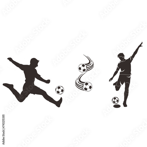 Group of soccer players isolated vector silhouettes. Set of european football ink drawings