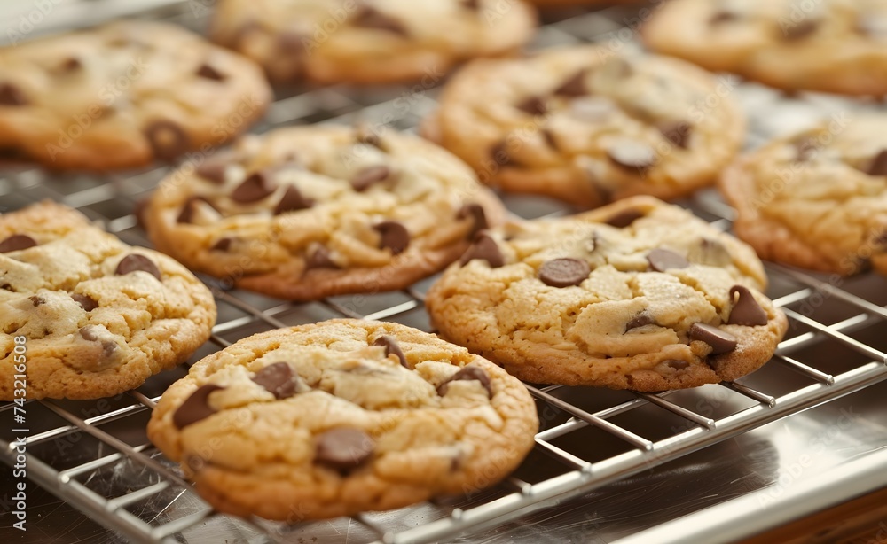Homemade Tempting Chocolate Chip Cookies - Delicious Stack of Freshly Baked Treats on a Cooling Rack