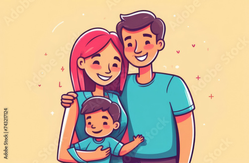 Happy family. Father, mother and son.  illustration in cartoon style