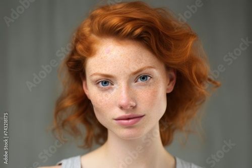 Portrait of a Young Woman with Red Hair and Freckles