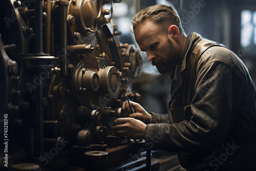 Man working on a machine, hard working man, machinery, skilled wrker, machanic