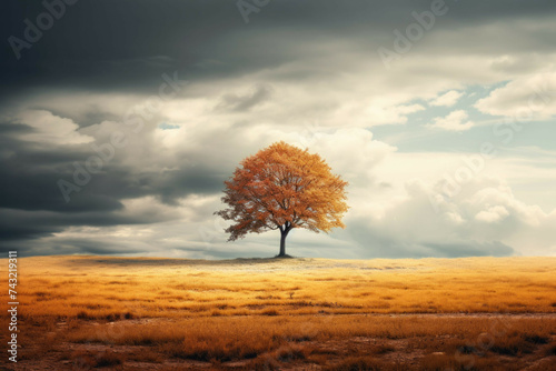 Lone tree in autumn field