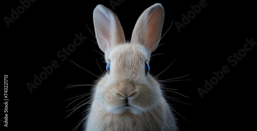 Serene rabbit portrait on black background