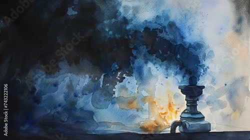 Ash Wednesday. Smoke coming out of a burner. Watercolor painting