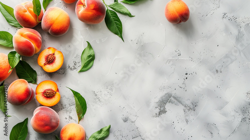 Peaches on stone background with copy space on the right for your text