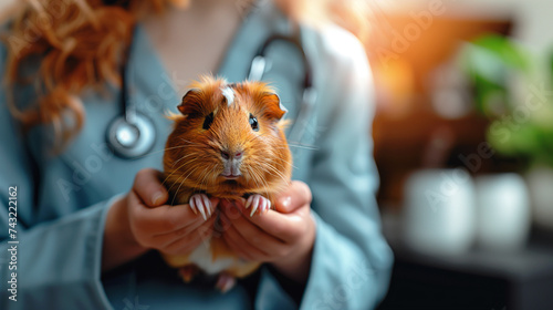Guinea pig in the hands of a veterinarian