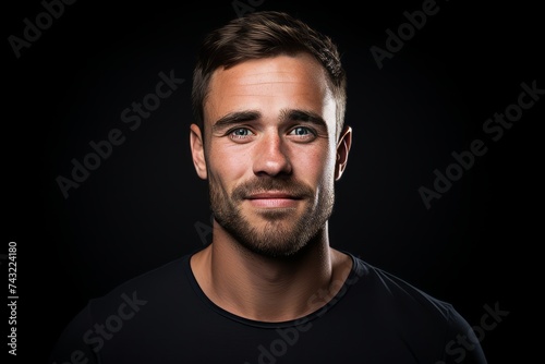 Portrait of a handsome young man on a black background. Men's beauty, fashion.