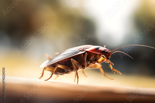 photo of a runniing cockroach with mootion blurred backgground, cockroach in the  wild, insect photo