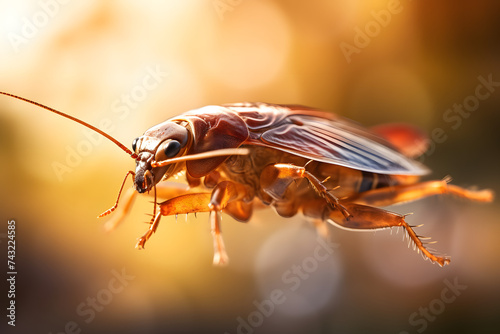 photo of a runniing cockroach with mootion blurred backgground, cockroach in the  wild, insect photo