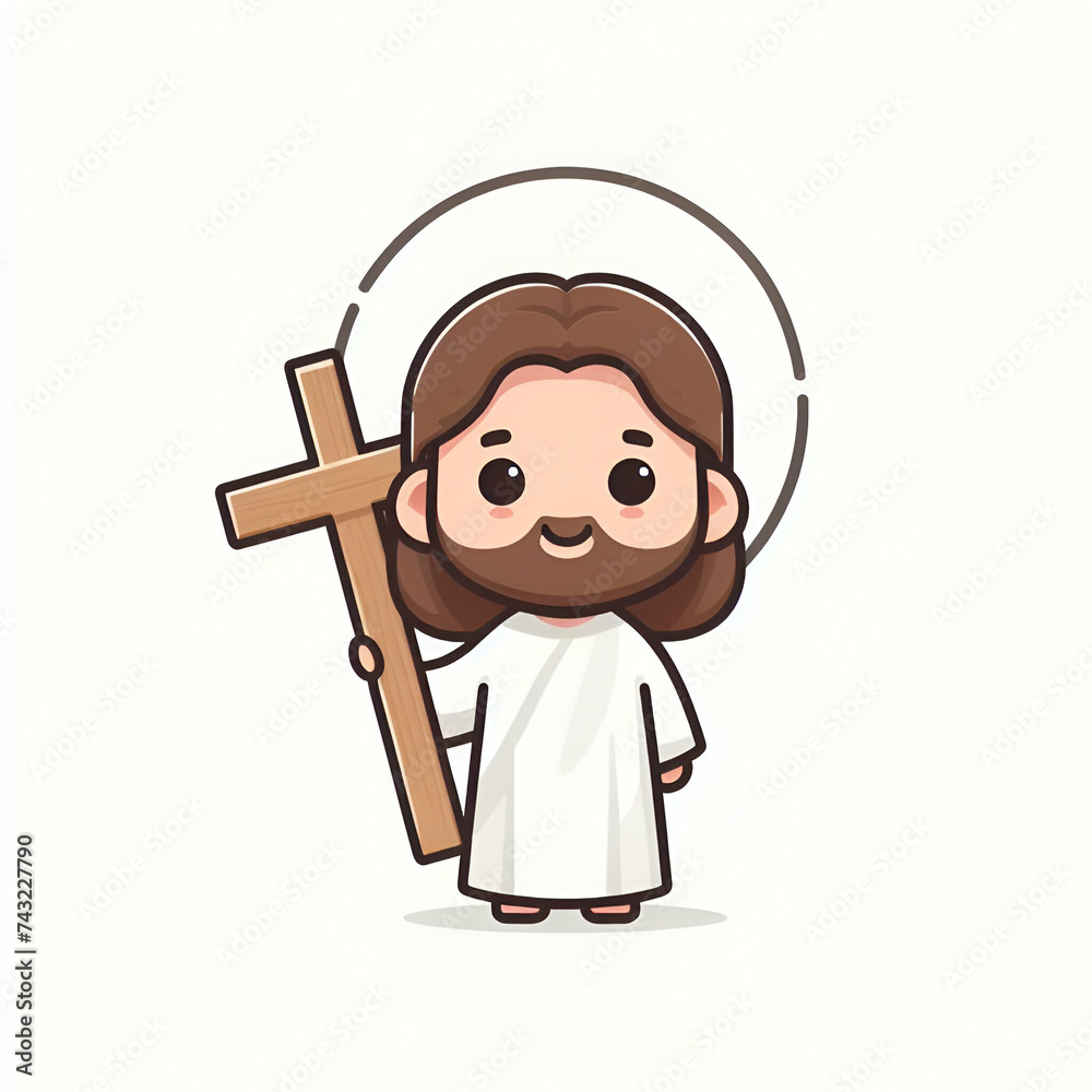 cute minimalist illustration of jesus with a cross
