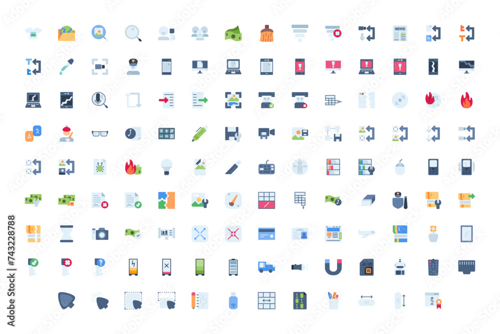 user interface, home screen, basic ui and essential ui vector icon set design flat style. perfect use for presentation, website, and more. modern icon set design color style