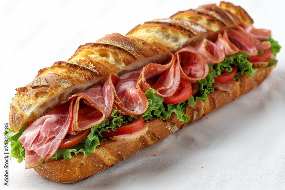 photo de sandwich appétissant, pain, jambon cru, salade, tomates photo de sandwich appétissant, pain, jambon cru, salade, tomates