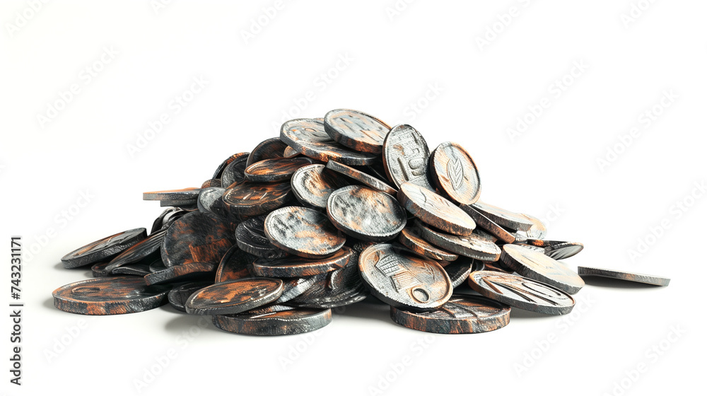 OId ancient coins isolated on a white background.