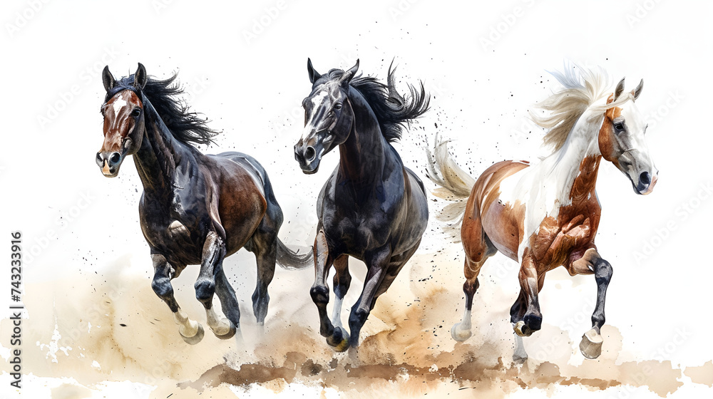 two horses running on a meadow two horses running on a meadow