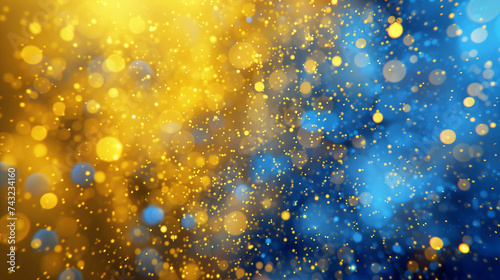 A vivid digital art piece featuring swirling blue and golden hues with sparkling particles.