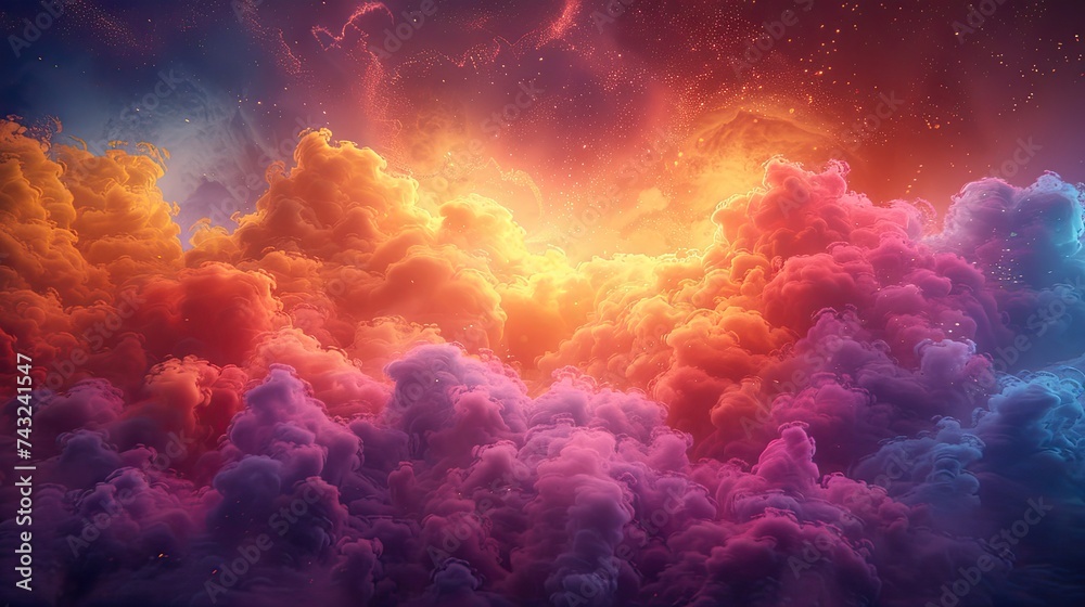 a detailed 3d render of a vivid pigment explosion on colorful background, infinite fractal disappearing into infinity into a bright yellow and purple and orange horizon, Heavy Theme in the style of Sa a detailed 3d render of a vivid pigment explosion on colorful background, infinite fractal disappearing into infinity into a bright yellow and purple and orange horizon, Heavy Theme in the style of Sa