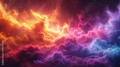 a detailed 3d render of a vivid pigment explosion on colorful background, infinite fractal disappearing into infinity into a bright yellow and purple and orange horizon, Heavy Theme in the style of Sa © paisorn