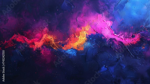 Abstract artistry of swirling pink and orange hues against a deep blue background, creating a sense of vibrant motion.