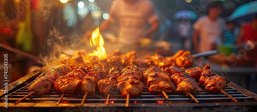 A variety of food items including peanuts and beans are cooking on a grill, showcasing a delicious peanut texture and inviting aroma. © TheWaterMeloonProjec