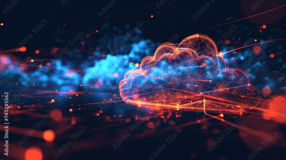 Cloud technology internet with dots, circuits on abstract background. Cloud Services,