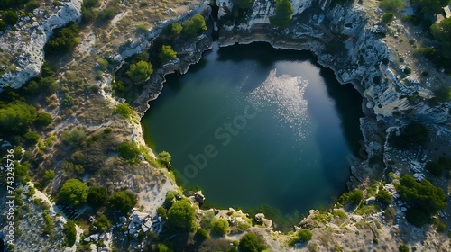 Aerial view of a water crater in Madonna di Rocca Vecchia Province of Lecce Italy : Generative AI photo