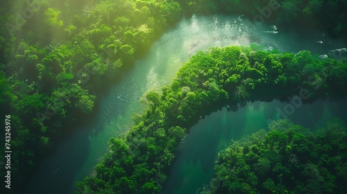 Aerial abstract view of Bojo River in Aloguinsan Philippines : Generative AI