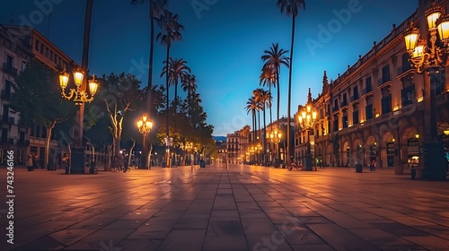 Placa Reial in night Barcelona Spain : Generative AI