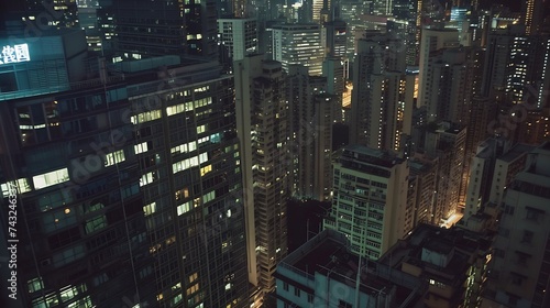 Moody aerial view of downtown buildings in business disctrict in Hong Kong China : Generative AI photo