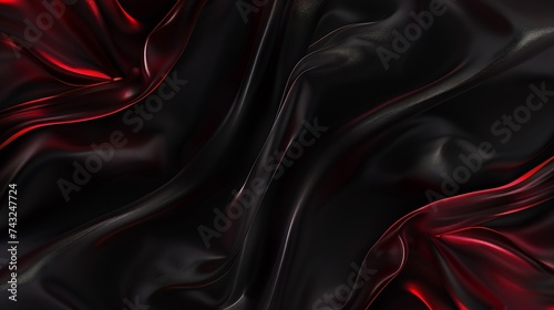 Black red silk satin background Copy space for text or product Wavy soft folds on shiny fabric Luxurious dark red background Valentine awarding Christmas Anniversary Black Friday Web b : Generative AI photo