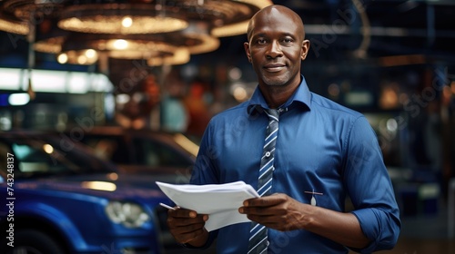 Portrait of a car salesman in a car dealership
