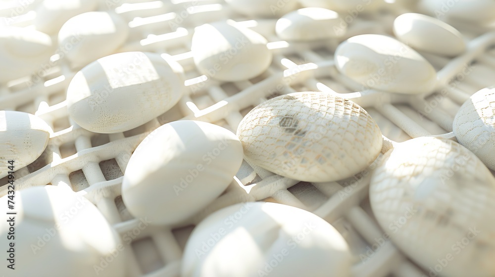 Beautiful original background image texture of white stones of a round oval shape covered with a white metal mesh with square cells in sunlight : Generative AI Beautiful original background image texture of white stones of a round oval shape covered with a white metal mesh with square cells in sunlight : Generative AI