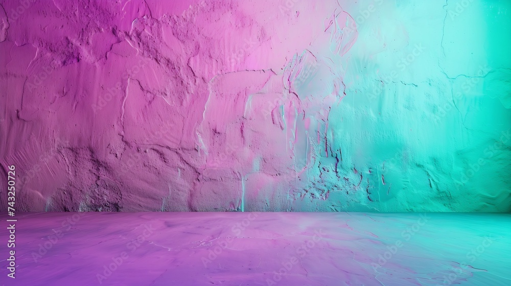 Purple pink turquoise teal abstract background Color gradient Toned rough surface texture Painted old concrete cement wall Colorful background with copy space for design Backdrop : Generative AI - obrazy, fototapety, plakaty 