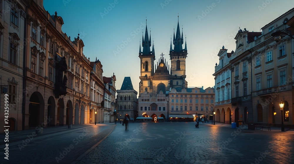 Fototapeta premium Old Town Square Staromestske namesti and Tyn Cathedral Church of Our Lady Before Tyn Prague Czech Republic Europe : Generative AI