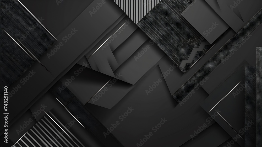 Modern black white abstract background Minimal Gradient Dark grey banner with geometric shapes lines stripes triangles Design Futuristic Cut paper or metal effect Origami mosaic geomet : Generative AI - obrazy, fototapety, plakaty 