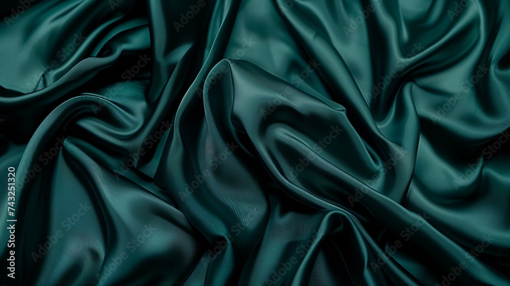 Dark teal green silk satin Shiny smooth fabric Soft folds Luxury background with space for design web banner Flat lay top view table Birthday Christmas Valentine New year : Generative AI Dark teal green silk satin Shiny smooth fabric Soft folds Luxury background with space for design web banner Flat lay top view table Birthday Christmas Valentine New year : Generative AI