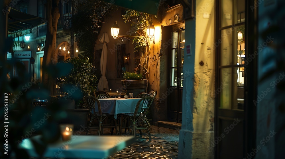 Beautiful cafe and night lights in Trastevere Rome Italy : Generative AI