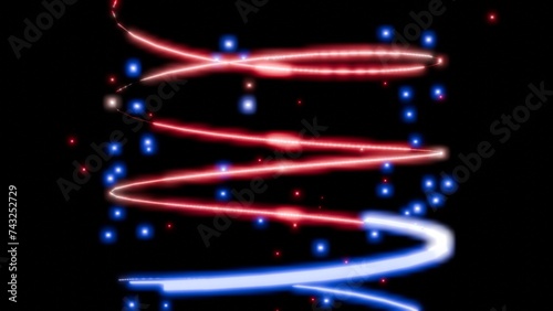 3d animation, abstract black background with pink blue neon lines go side and disappear