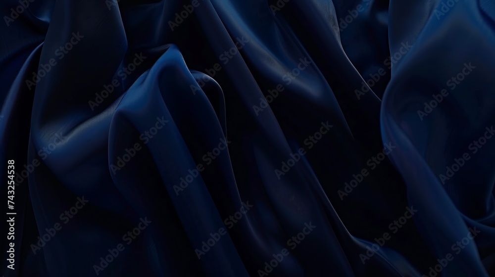 Fototapeta premium Navy blue elegant abstract background for design Silk satin fabric with nice folds Beautiful dark blue background with wavy lines Copy space : Generative AI
