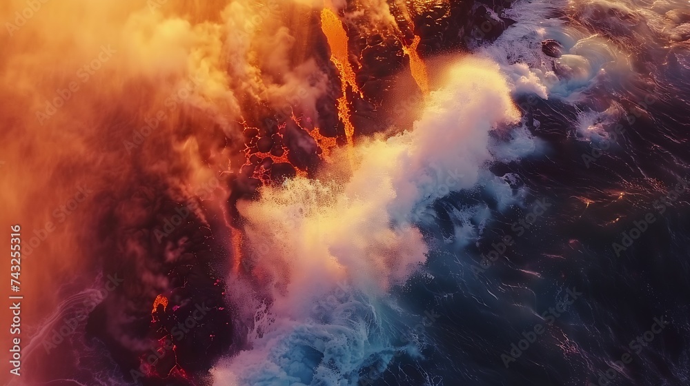 Aerial view of a big wave hitting a lava rock in an amazing sea with stunning colors Playa del Pozo Lanzarote Spain : Generative AI Aerial view of a big wave hitting a lava rock in an amazing sea with stunning colors Playa del Pozo Lanzarote Spain : Generative AI