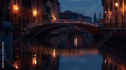 Bridge across the Naviglio Grande canal at the evening in Milan Italy : Generative AI