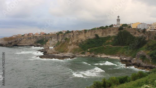 Sile hillside panorama. Rocky formation at Sile in Istanbul. Pan to the lighthouse
