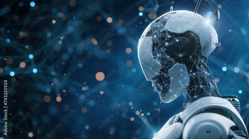 Fototapeta premium white robot. data network connection background.